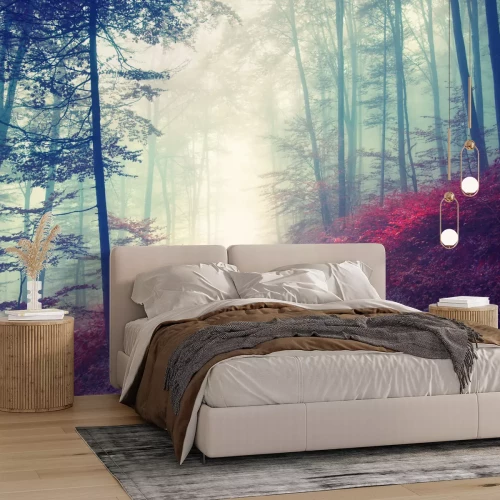 Fototapete Wald und rote büsche