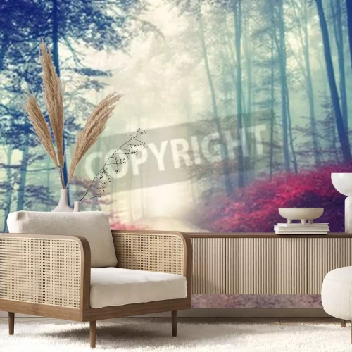 Fototapete Wald und rote büsche