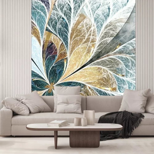 Sticker Schönes Blumenmuster in Glasmalerei. Gelbe und grüne Palette.