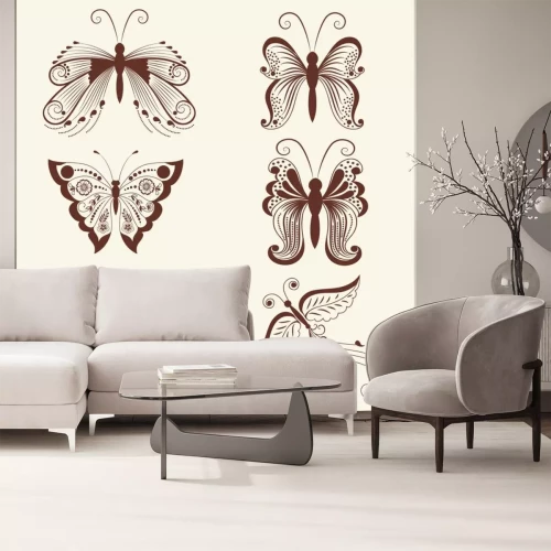 Sticker Vektor-Illustration von Schmetterlingen in mehndi Ornament. Traditioneller indischer Stil, ornamentale florale Elemente für Henna Tattoo, Aufkleber, Mehndi und Yoga Design, Karten und Drucke.