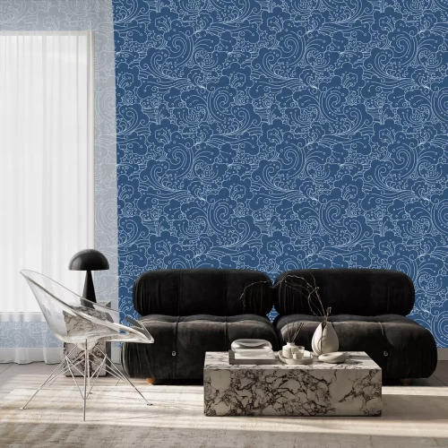 Tapete Marineblauer Hintergrund mit weißen Wellen