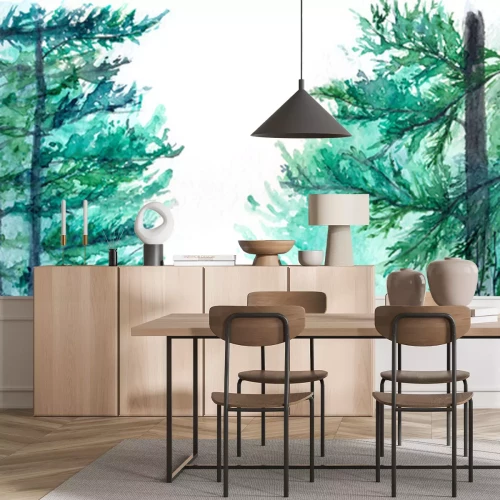 Fototapete Aquarellpflanzen im Wald