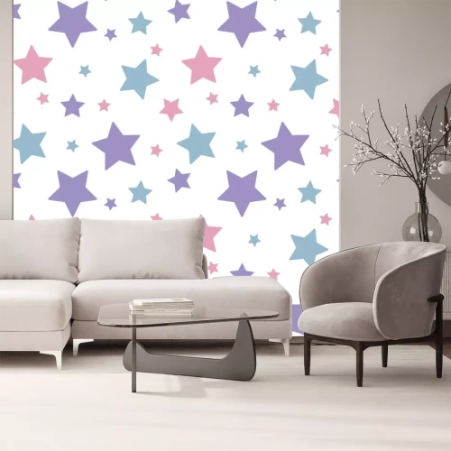 Sticker Rosa blaue violette Sterne weißer Hintergrund