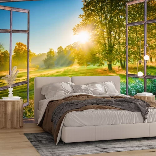 Fototapete Sonnenaufgang Blick aus dem Fenster