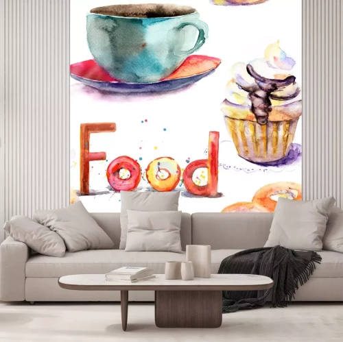 Sticker Aquarell-Tasse und Cupcake