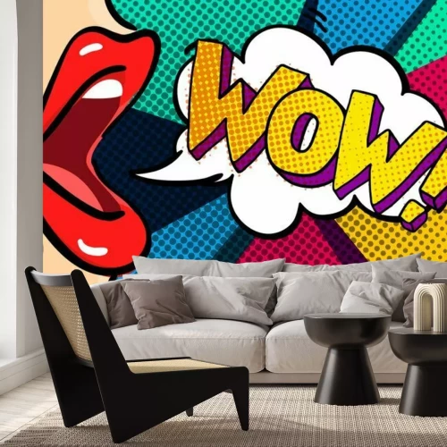 Fototapete Lippen und Inschrift Pop Art