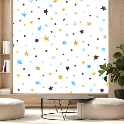 Sticker Blaue gelbe schwarze Sterne weißer Hintergrund