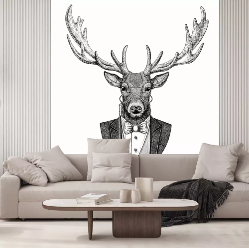 Sticker Hirsch Hipster Tier Hand gezeichnet Illustration für Tattoo, Emblem, Abzeichen, Logo, Patch, T-Shirt