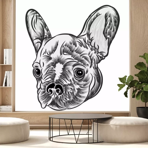 Sticker Kleine niedlichen Französisch Bulldog Welpen Tattoo-Stil-Konzept auf weißem Hintergrund. Freundliches Hündchenporträt. Vektor-Illustration.