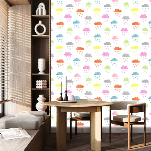 Tapete Bunte kleine Wolken mit Herzchen
