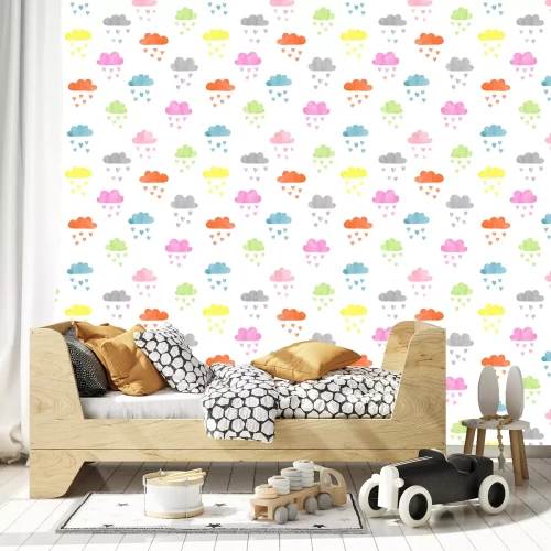 Tapete Bunte kleine Wolken mit Herzchen