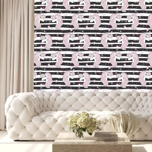 Tapete Streifenmuster von Einhörnern