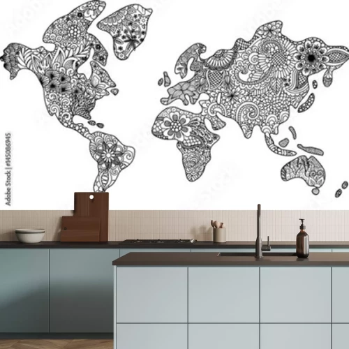 Sticker Weltkarte mit Ornamenten