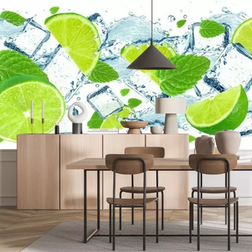 Fototapete Grüne Limette in Wasser