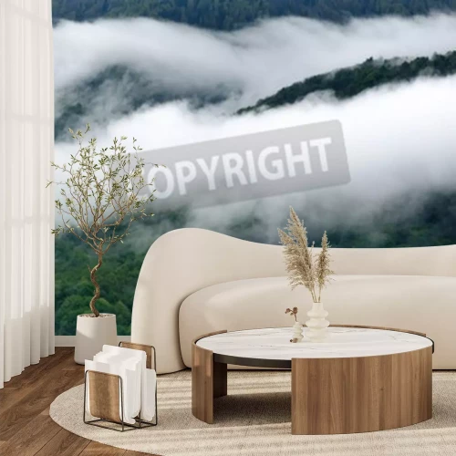 Fototapete Dichte nebelstreifen über dem wald