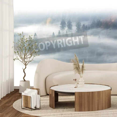 Fototapete Waldmotiv hinter dem nebel