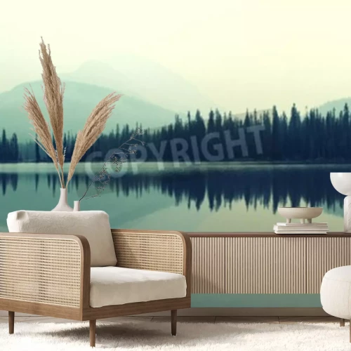 Fototapete Malerischer wald am seeufer