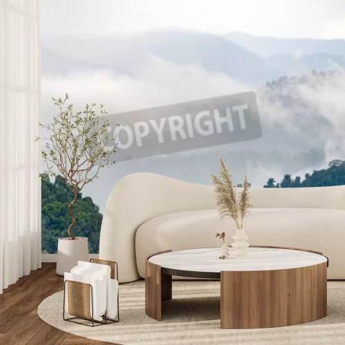 Fototapete Wald am fusse der berggipfel