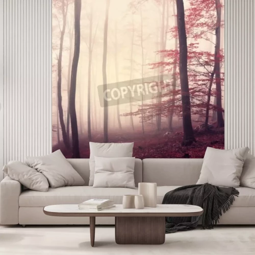 Fototapete Nebliger wald in marsala-tönen
