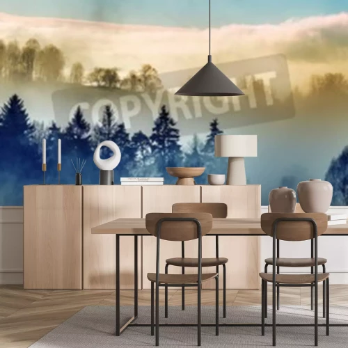 Fototapete Dunkle bäume auf farbigem hintergrund