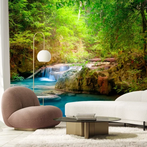 Fototapete Tropen Bäume und Wasserfall