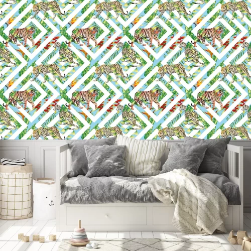 Tapete Tiger Leopard nahtlose tropischen Blätter geometrischen Hintergrund