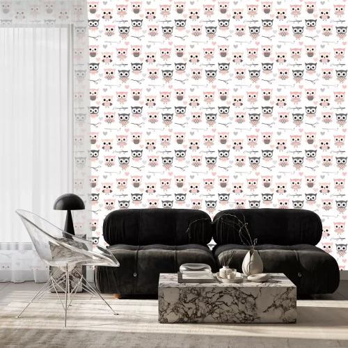 Tapete Rosa Eulen für Mädchen