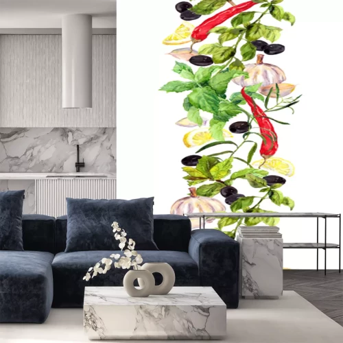 Fototapete Kräuter mit Paprika und Knoblauch