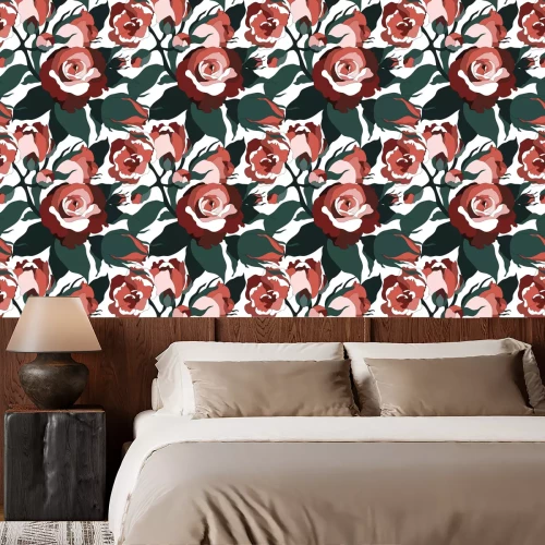 Tapete Rosen rot Grafik im Glasmalerei-Stil
