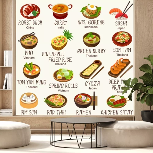 Sticker Leckeres Essen aus verschiedenen asiatischen Ländern