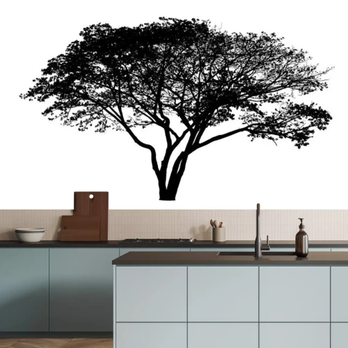 Sticker Schwarz-weiße Zeichnung eines ausgebreiteten Baumes