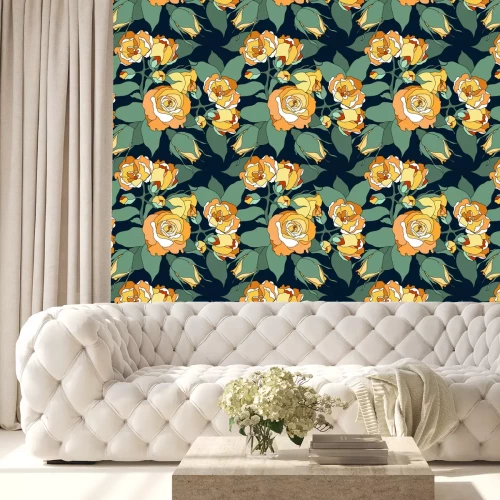 Tapete Teerosen Grafik im Glasmalerei-Stil