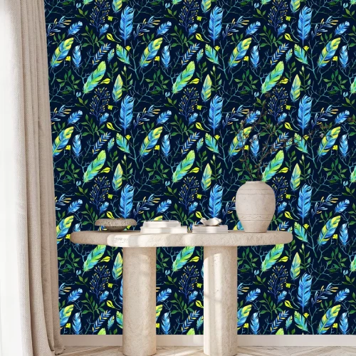 Tapete Seamless floral Aquarell Muster mit Federn