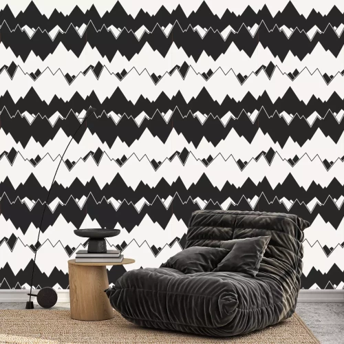 Tapete Schwarz-weiße grafische Berge