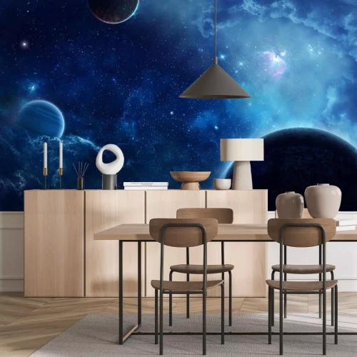 Sticker Weltraum Planeten von kaltem Licht beleuchtet