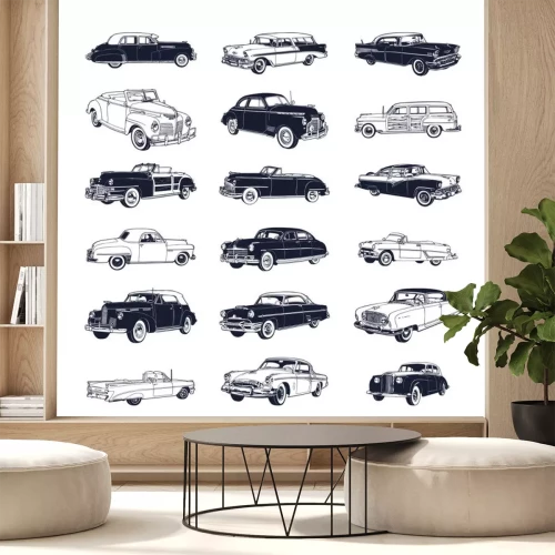 Sticker Verschiedene Modelle von Retro-Autos zweifarbige Grafiken