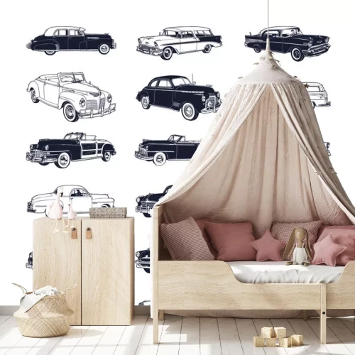 Sticker Verschiedene Modelle von Retro-Autos zweifarbige Grafiken