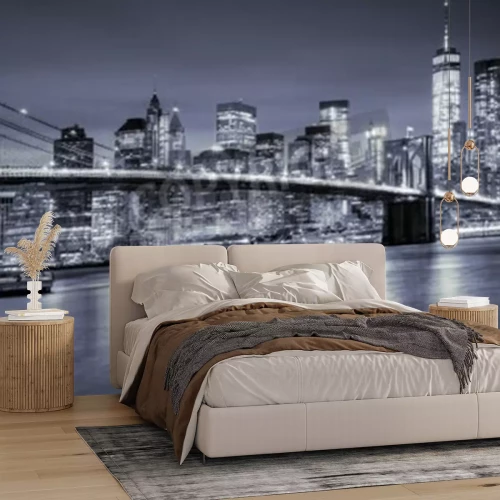 Fototapete Beleuchtete Skyline von Manhattan bei Nacht