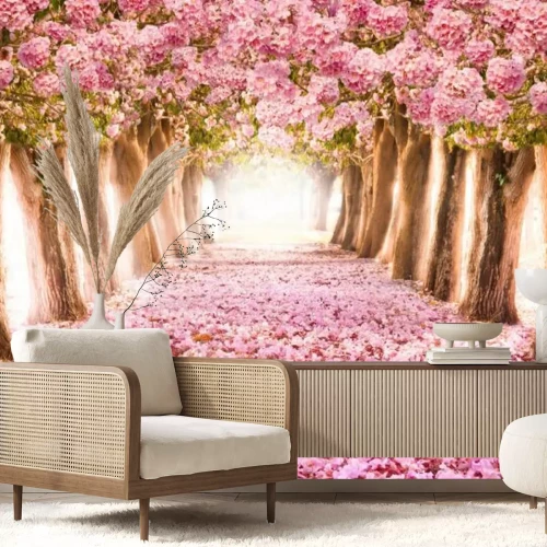 Fototapete 3D-Tunnel mit Kirschblütenbäumen