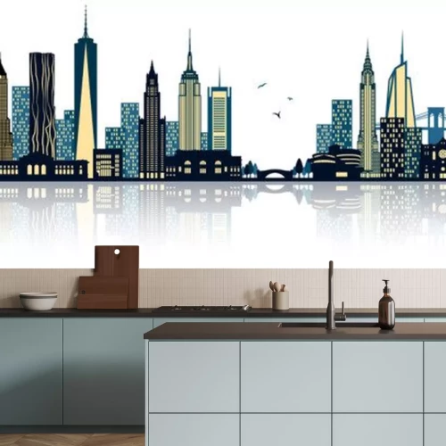 Sticker New York Skyline blau mit Lichtern