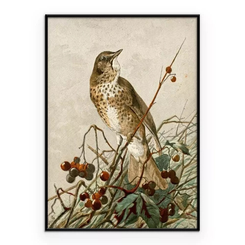 Poster Eine Lerche auf einem Ebereschenbaum