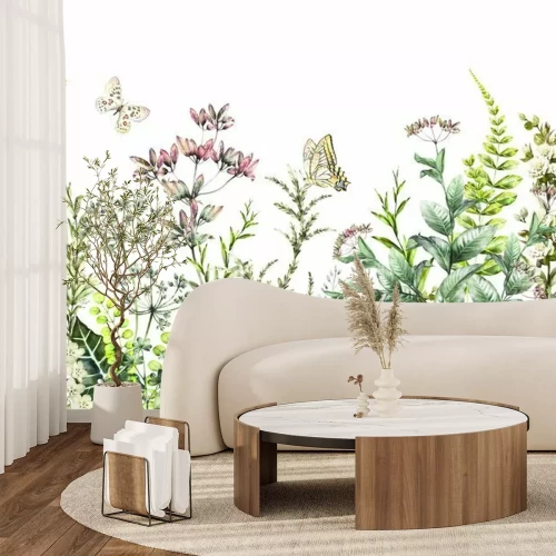 Fototapete Über Feldpflanzen fliegende Schmetterlinge