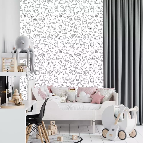 Tapete Fröhlich spielende monochrome Katzen