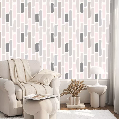 Tapete Muster mit dicken Streifen in Beige- und Rosatönen