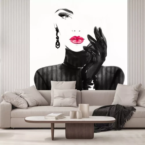 Fototapete Porträt einer eleganten Frau in Aquarell