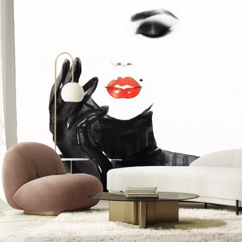 Sticker Stil Frau Porträt. Abstrakte Mode Aquarell Illustration