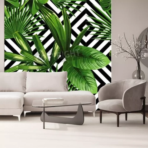 Fototapete Natürliches Motiv vor geometrischem Hintergrund