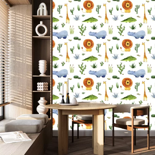 Tapete Aquarell Afrika Tiere und Pflanzen