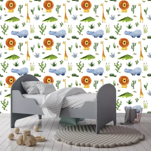 Tapete Aquarell Afrika Tiere und Pflanzen