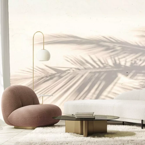 Fototapete Ombre de palmes sur plage de sable doré